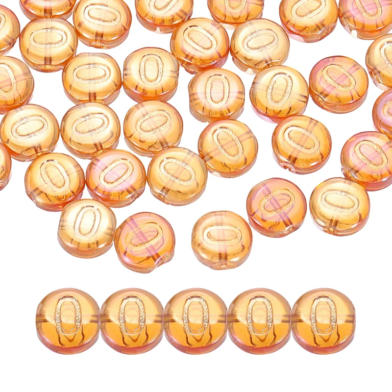 60Pcs Glass Letter Beads, 10mm O Initial Letter Spacer Beads, Red Orange