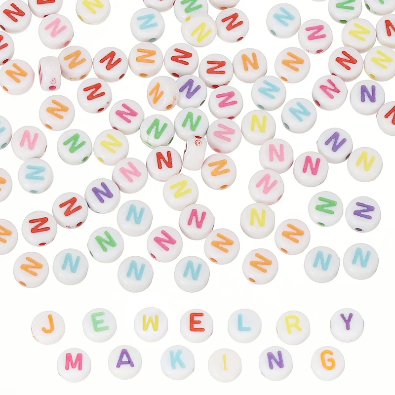 Alphabet Beads, 100 Pcs Rainbow Letter Beads Acrylic Charms, 4x7mm, Letter N
