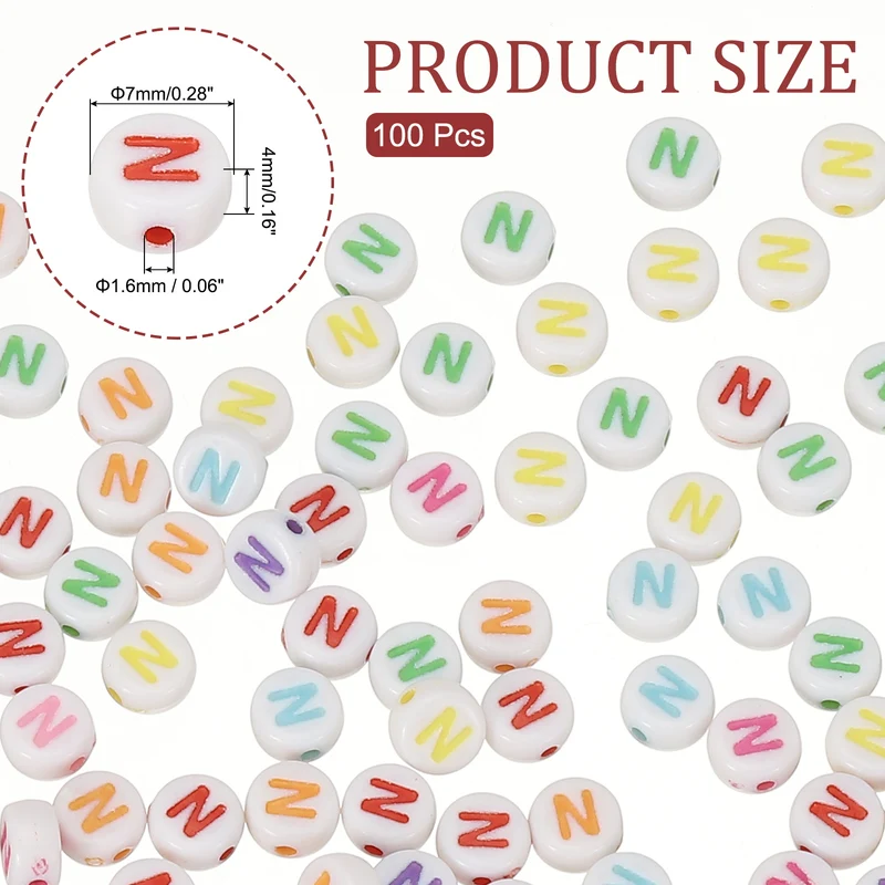 Alphabet Beads, 100 Pcs Rainbow Letter Beads Acrylic Charms, 4x7mm, Letter N
