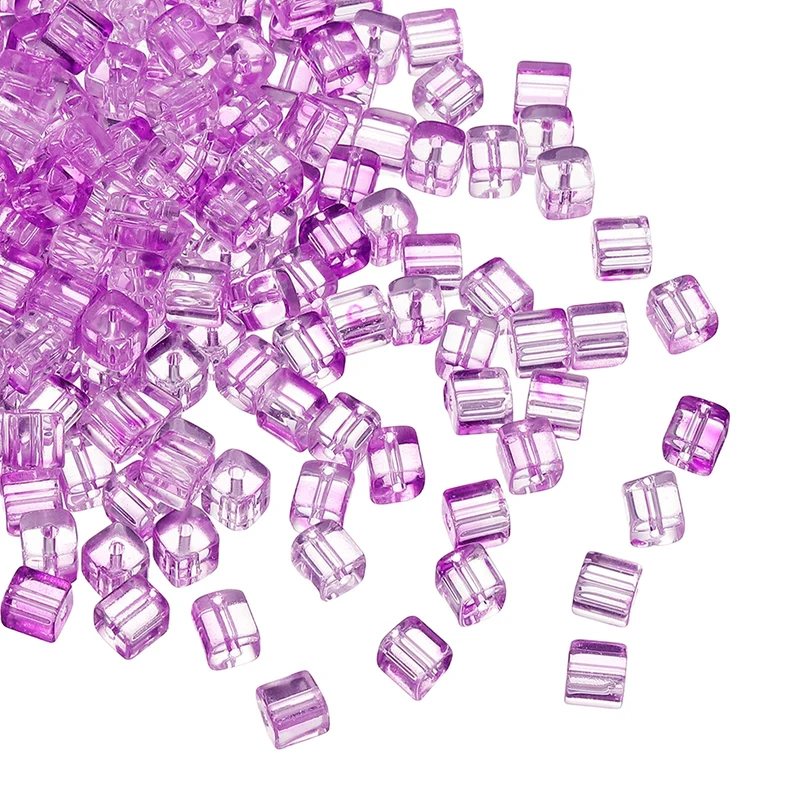 200 Pcs Crystal Cube Beads, 7mm Faceted Square Spacer Beads, Light Purple