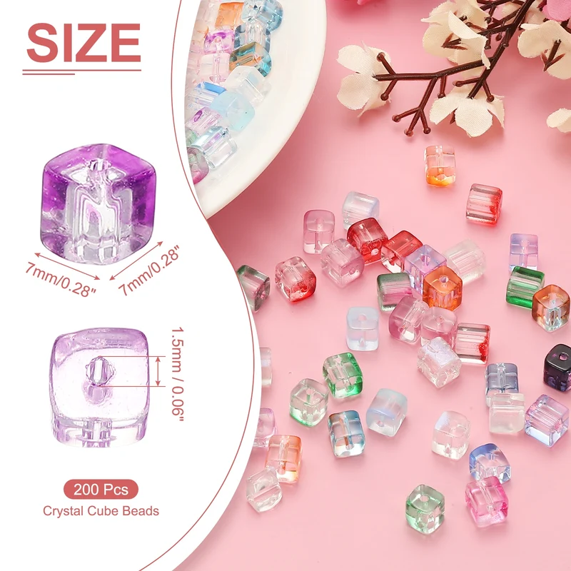 200 Pcs Crystal Cube Beads, 7mm Faceted Square Spacer Beads, Light Purple