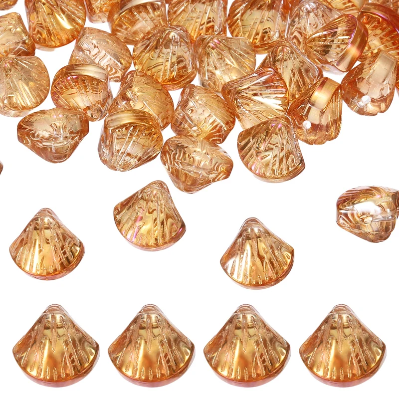 120Pcs Shell Glass Beads, Electroplate Glass Shell Bead Charm, Gold/Rose Red