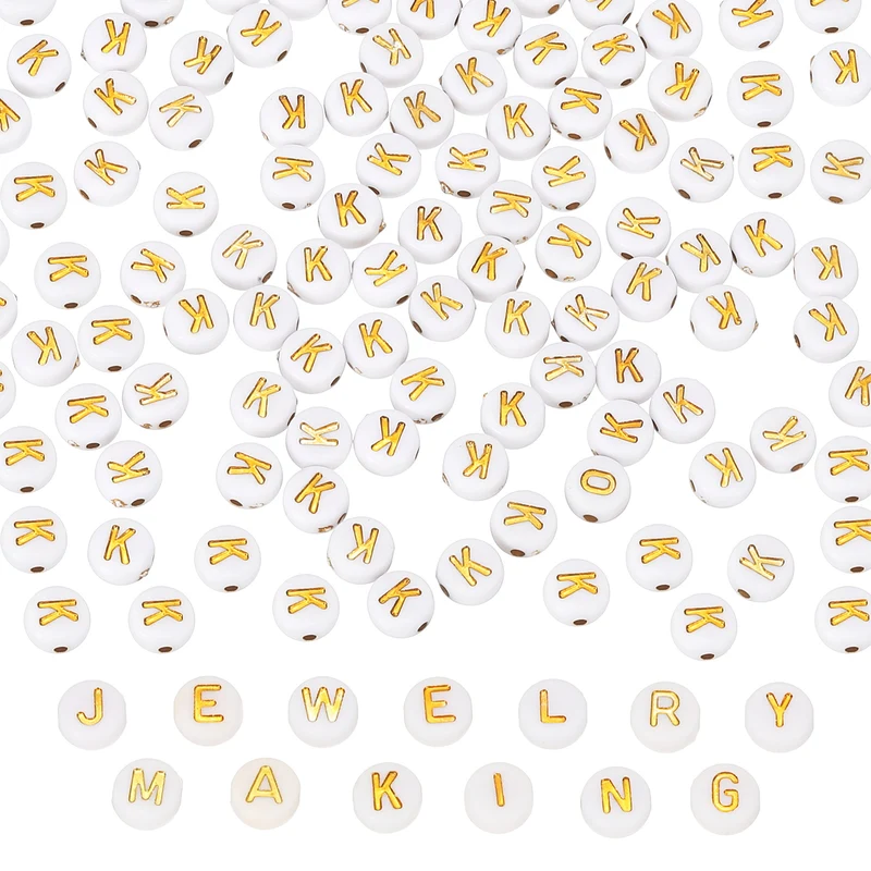 Alphabet Beads, 100 Pcs Gold Letter Beads Acrylic Charms, 4x7mm, Letter K
