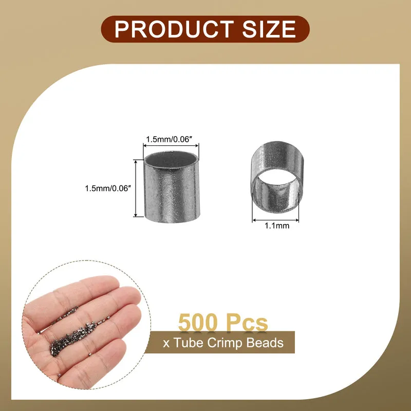 500Pcs Tube Crimp Beads 1.5x1.5mm Crimp Beads for Jewelry Making Black