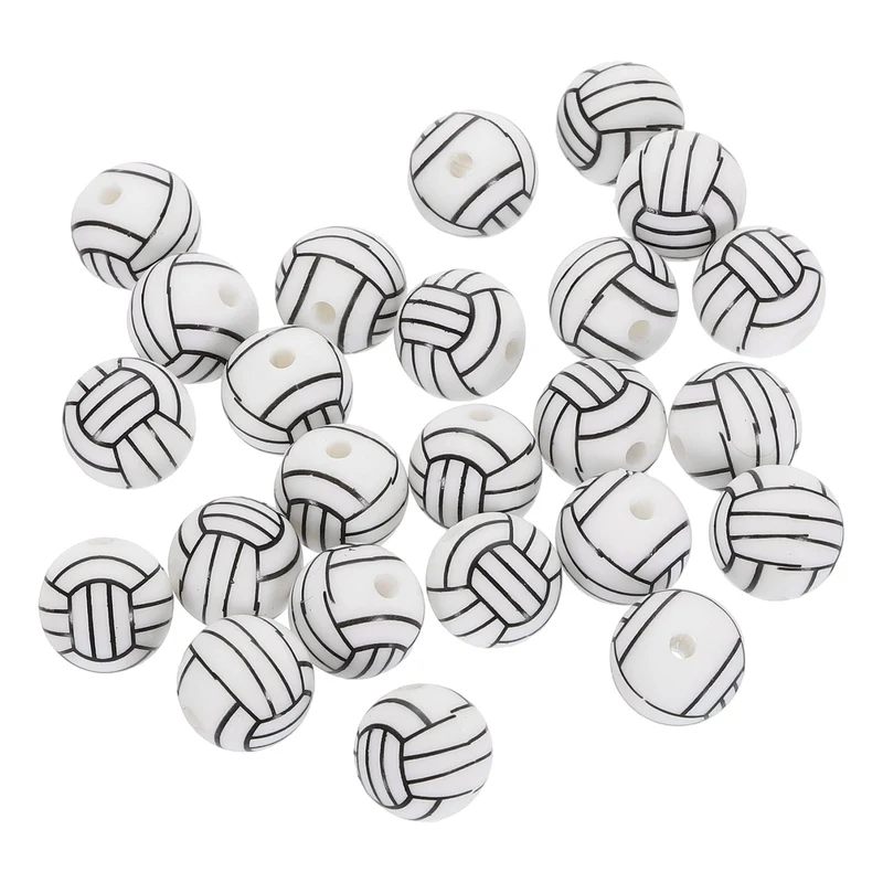 24Pcs Sports Ball Beads 12mm Silicone Round Spacer Focal Bead Volleyball