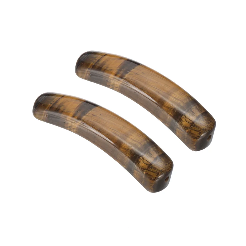 2 Pcs Natural Stone, 36 x 10 mm Natural Curved Clear Quartz Stone Crystal Handmade Jade Flat Beads for DIY Crafting, Tiger Stone