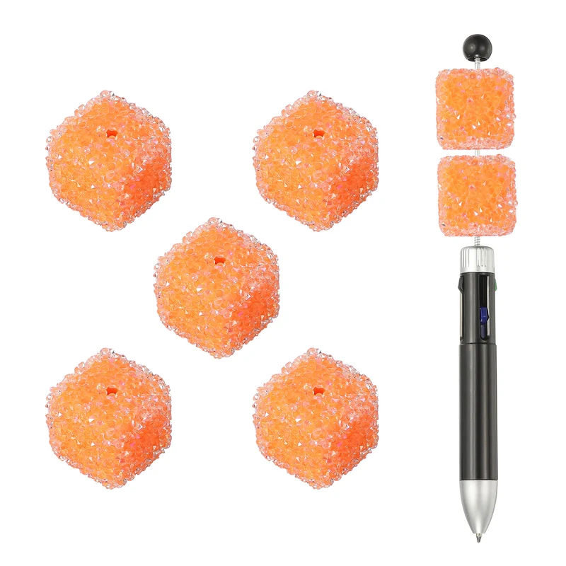 5 Pcs Square Rhinestone Beads for Pens, 17mm Sugar Beads for DIY, Orange