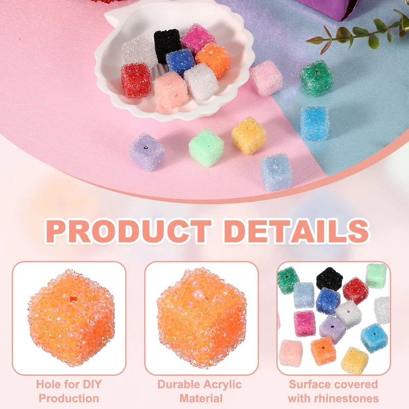 5 Pcs Square Rhinestone Beads for Pens, 17mm Sugar Beads for DIY, Orange