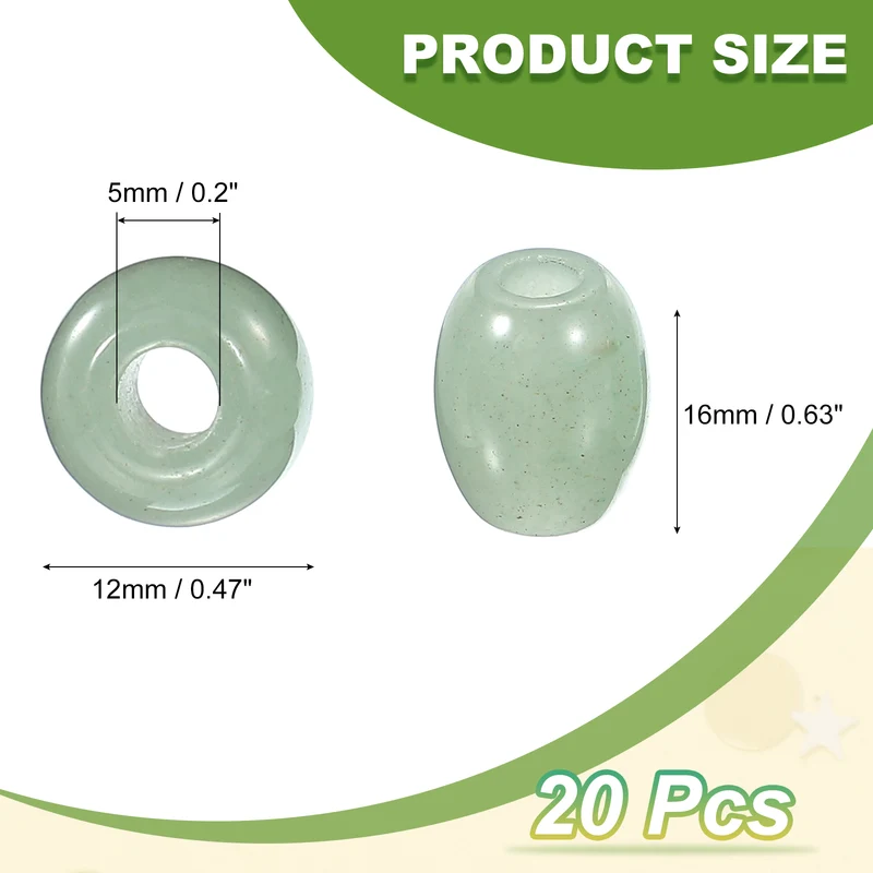 20 Pcs Large Hole 5mm Loose Stone Barrel Rondelle Beads, Green Aventurine