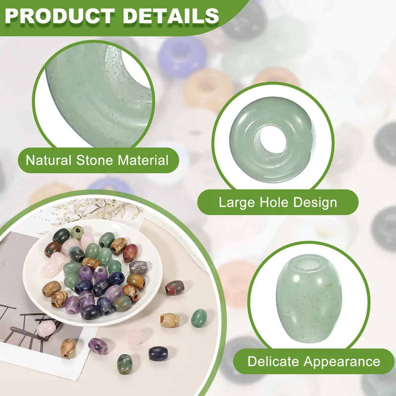 20 Pcs Large Hole 5mm Loose Stone Barrel Rondelle Beads, Green Aventurine
