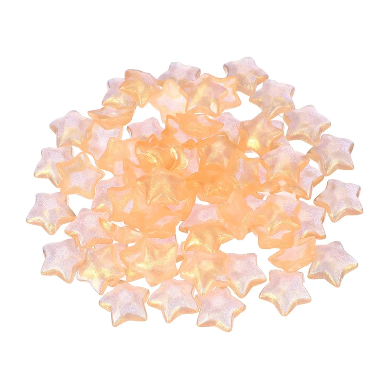 50 Pcs Flat Back Resin Star Beads, Glitter Star Charm, Orange