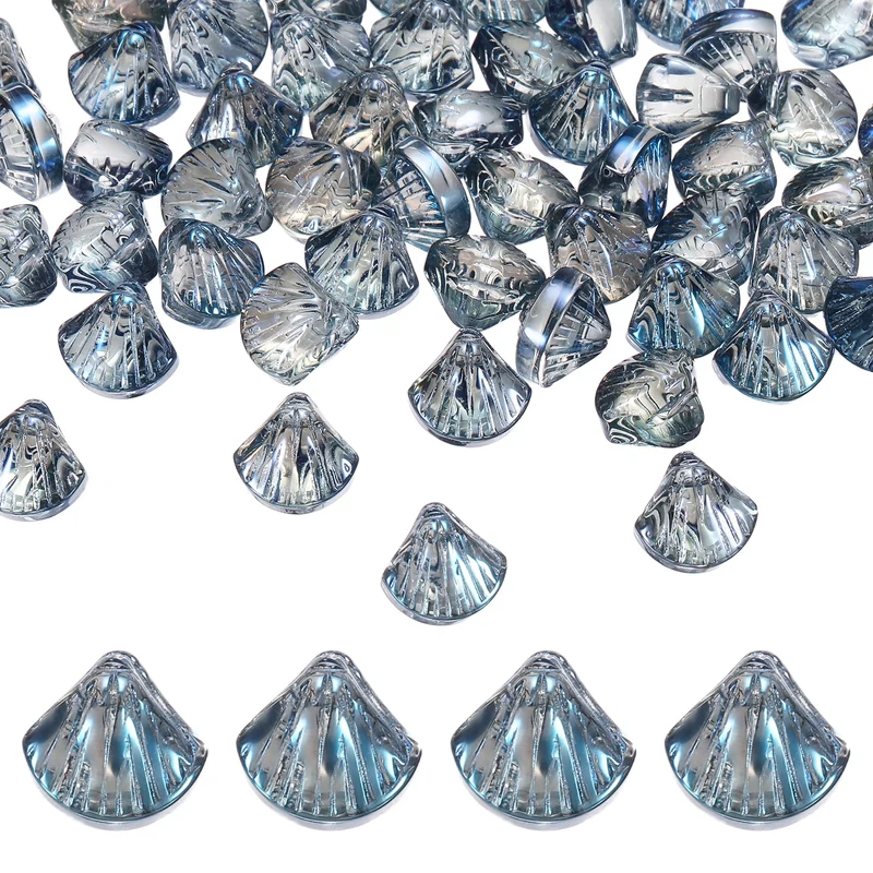 120Pcs Shell Glass Beads, Electroplate Glass Shell Bead Charm, Clear Dark Blue