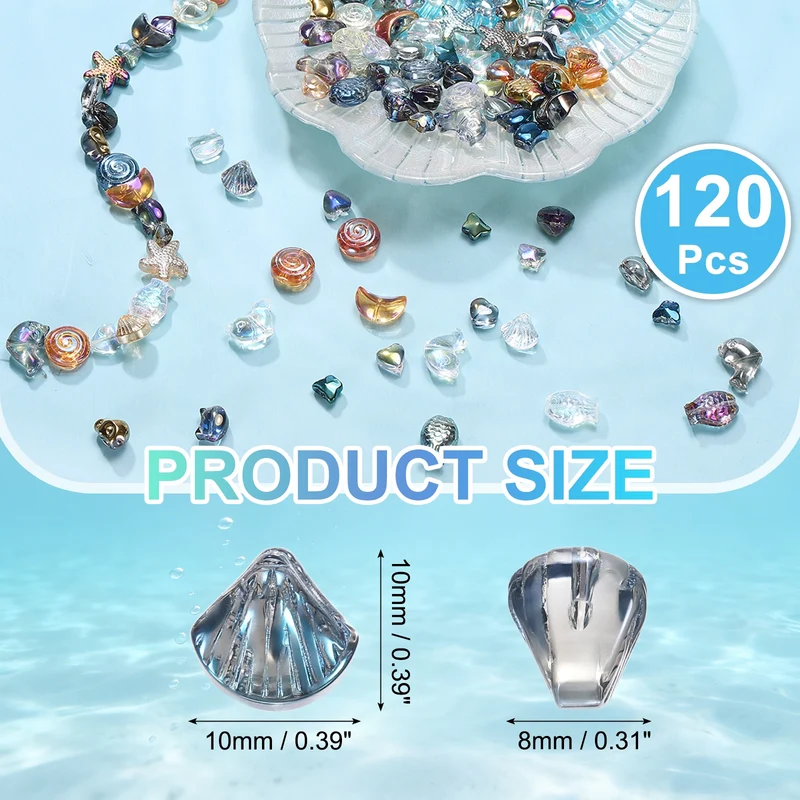 120Pcs Shell Glass Beads, Electroplate Glass Shell Bead Charm, Clear Dark Blue
