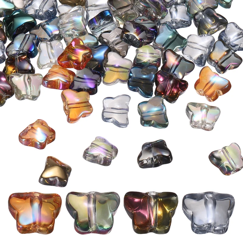 200Pcs Butterfly Glass Beads, Glass Butterfly Bead, Multicolor