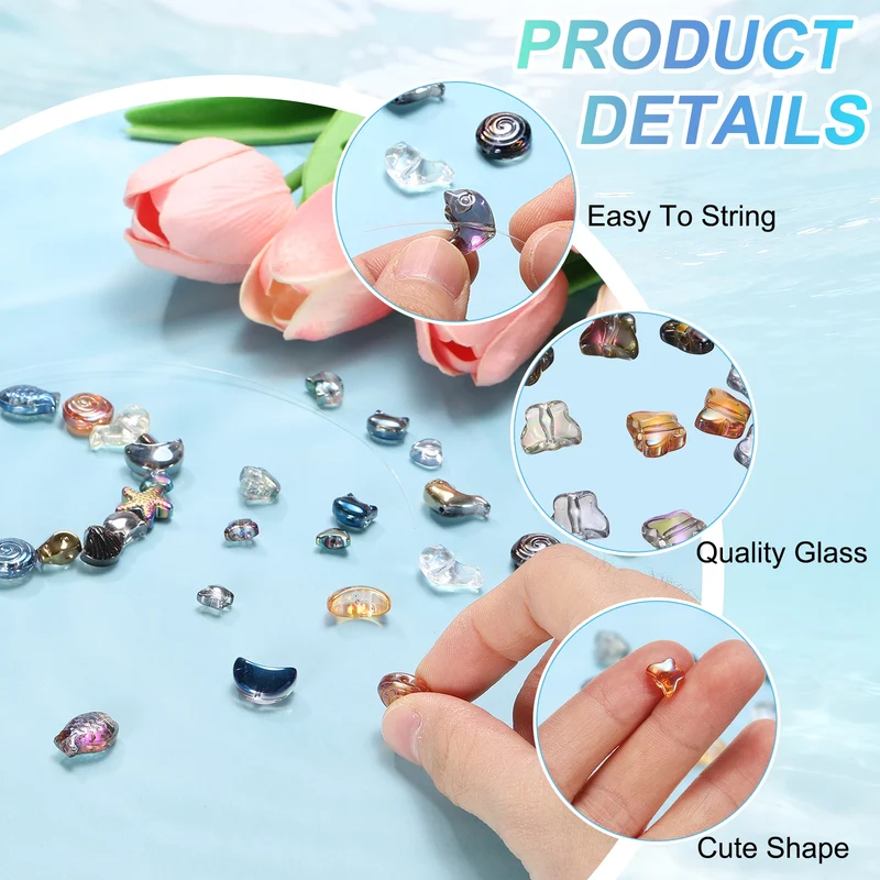 200Pcs Butterfly Glass Beads, Glass Butterfly Bead, Multicolor