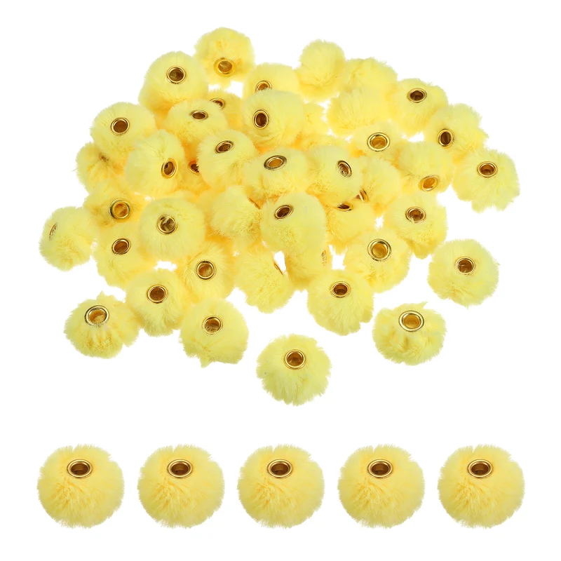 50Pcs Pom Pom Beads, Faux Fur Fuzzy Spacers Bead with 4mm Hole, Bright Yellow