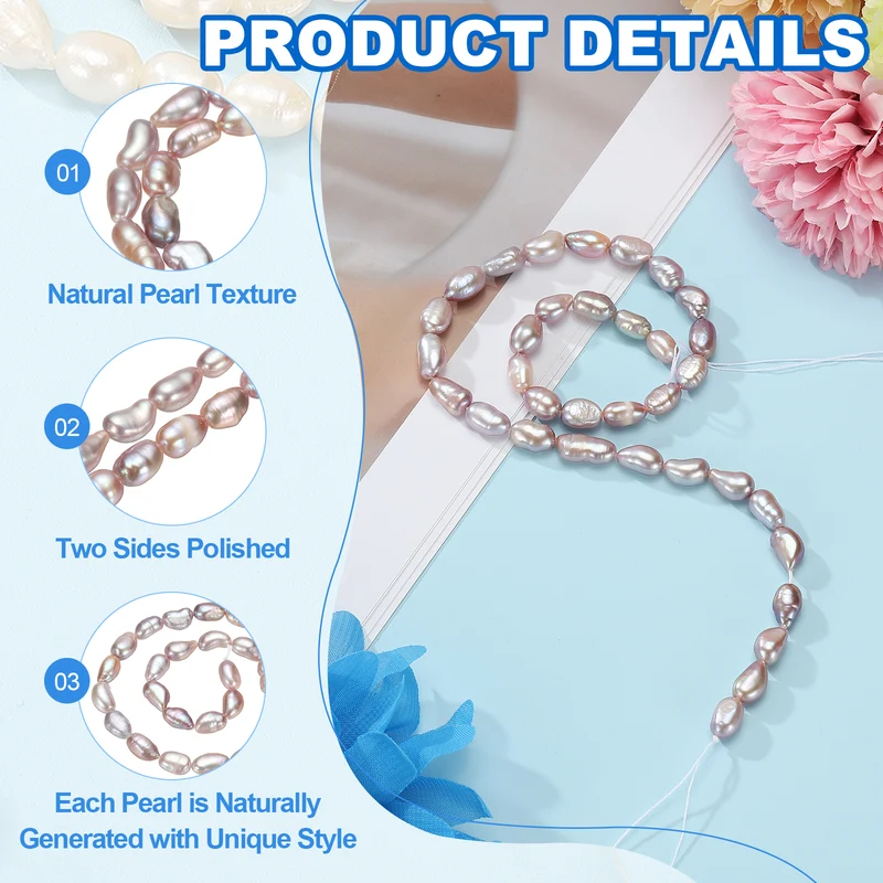 Freshwater Pearl Beads, 9-10mm Straight Hole Pearl String, Purple
