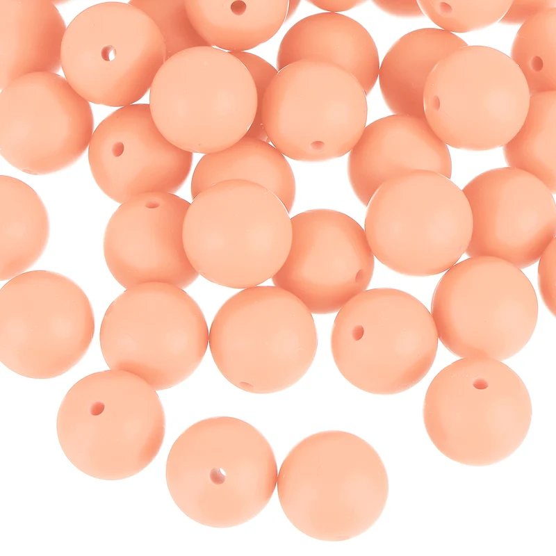 50Pcs 12mm Silicone Beads, Round Loose Rubber Bead for DIY (Peach)