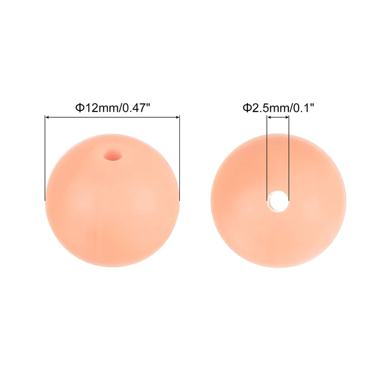 50Pcs 12mm Silicone Beads, Round Loose Rubber Bead for DIY (Peach)