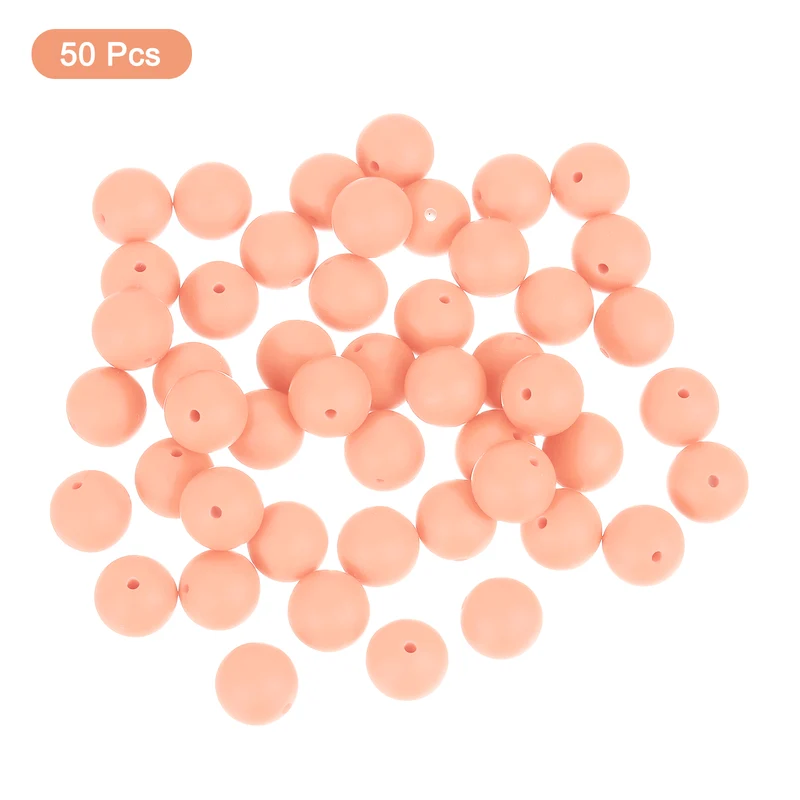 50Pcs 12mm Silicone Beads, Round Loose Rubber Bead for DIY (Peach)