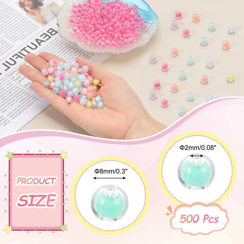500 Pcs Acrylic Beads, 2mm Cute Beads for Bracelets, Transparent Green