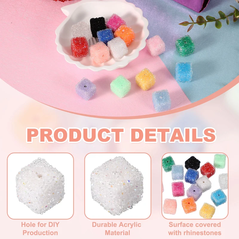 5 Pcs Square Rhinestone Beads for Pens, 17mm Sugar Beads for DIY, White