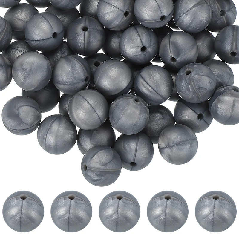 60 Pcs Silicone Beads, 15mm Bulk Beads for Keychain Making, Silver