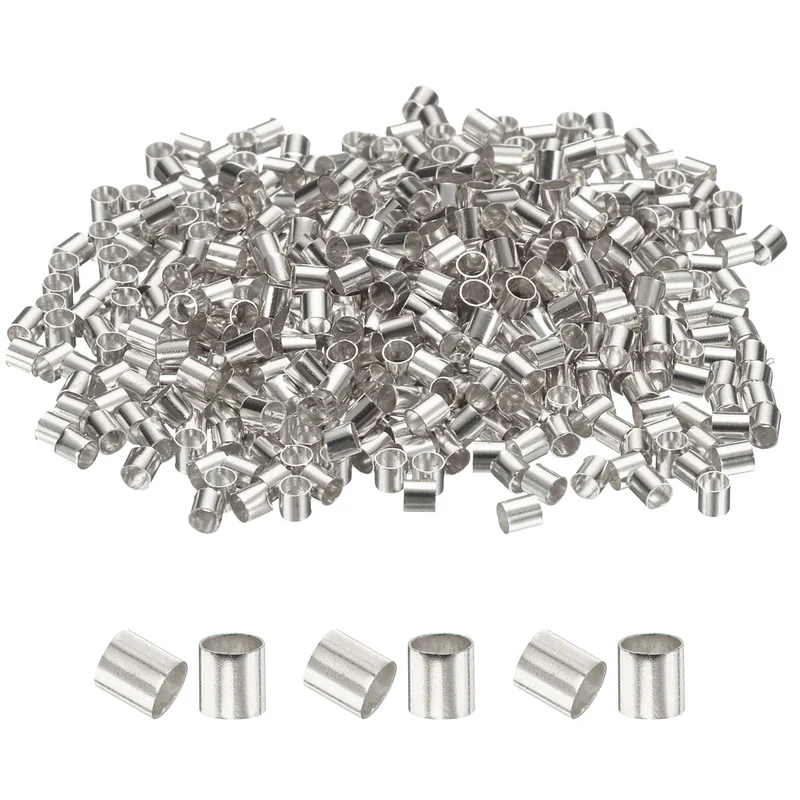 500Pcs Tube Crimp Beads 2.5x2.5mm Crimp Beads for Jewelry Making Silver