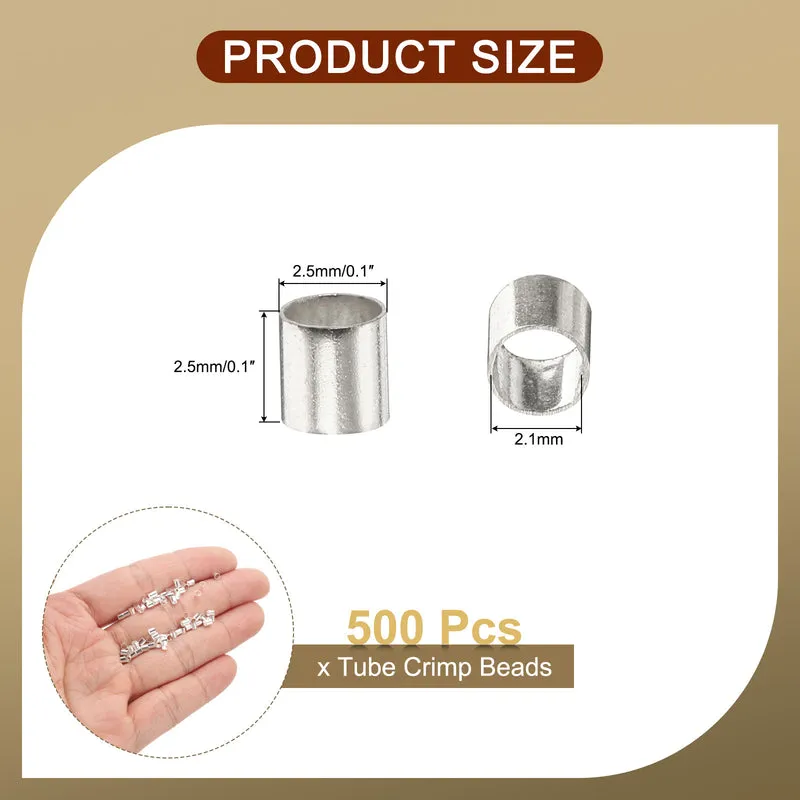 500Pcs Tube Crimp Beads 2.5x2.5mm Crimp Beads for Jewelry Making Silver