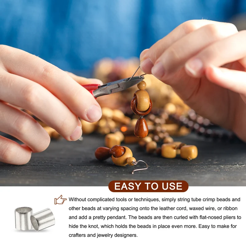 500Pcs Tube Crimp Beads 2.5x2.5mm Crimp Beads for Jewelry Making Silver