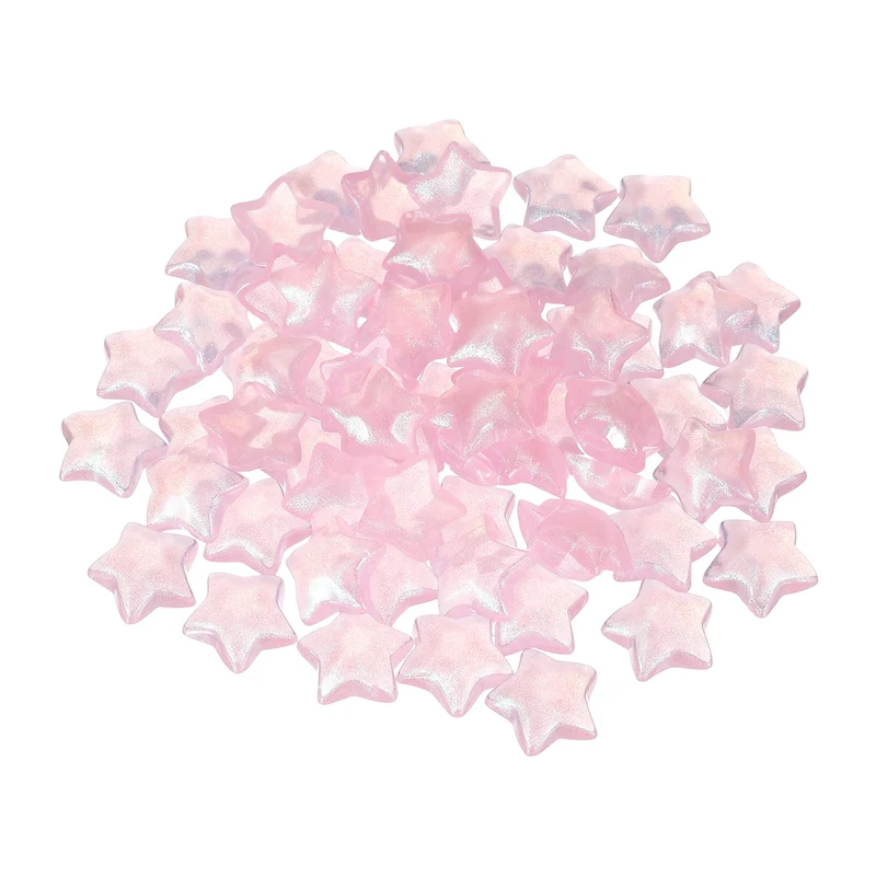 50 Pcs Flat Back Resin Star Beads, Glitter Star Charm, Pink