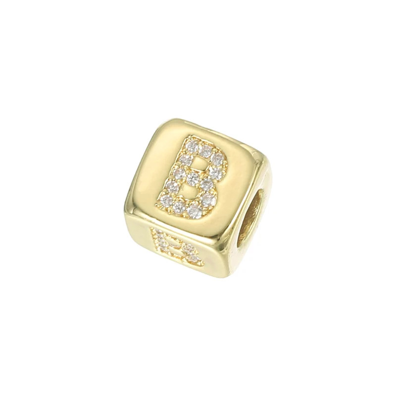 Rhinestone Letters Cube Beads, 26 Letters Dice Charm Alphabet B