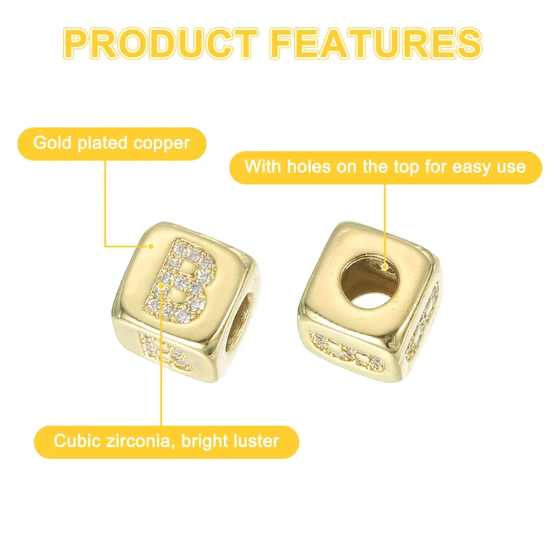 Rhinestone Letters Cube Beads, 26 Letters Dice Charm Alphabet B