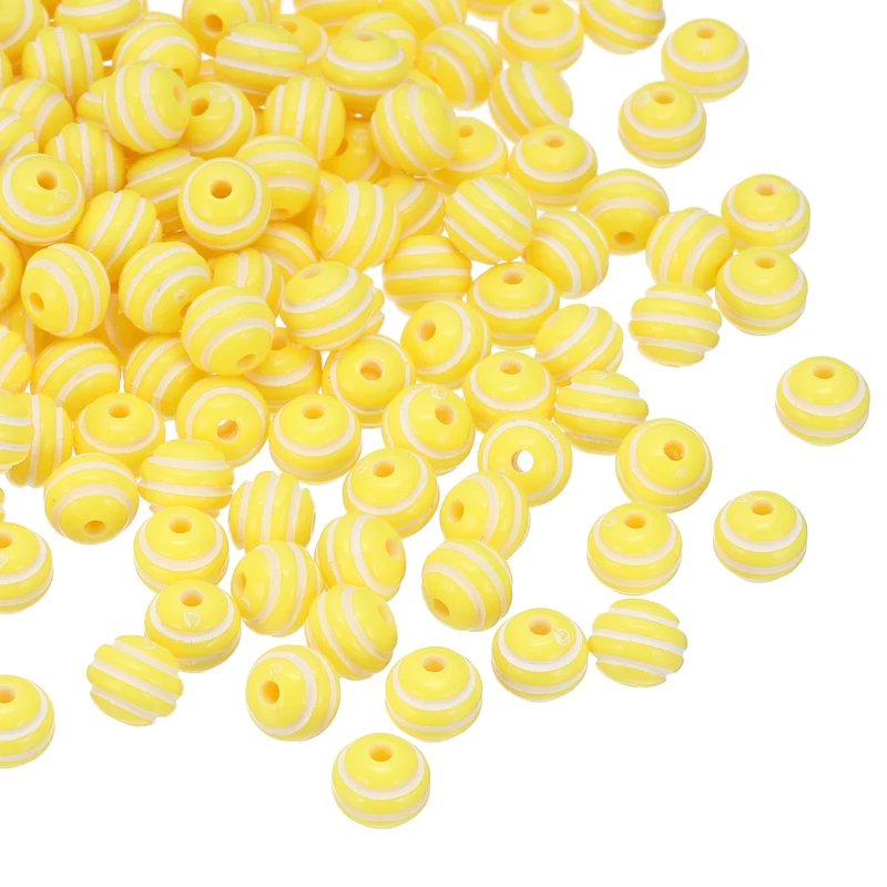 8mm Round Strip Bead, Yellow and White Acrylic Rainbow Beads Colorful Jewelry DIY Making Beads Supplies for Bracelets Necklaces, 200 Pcs
