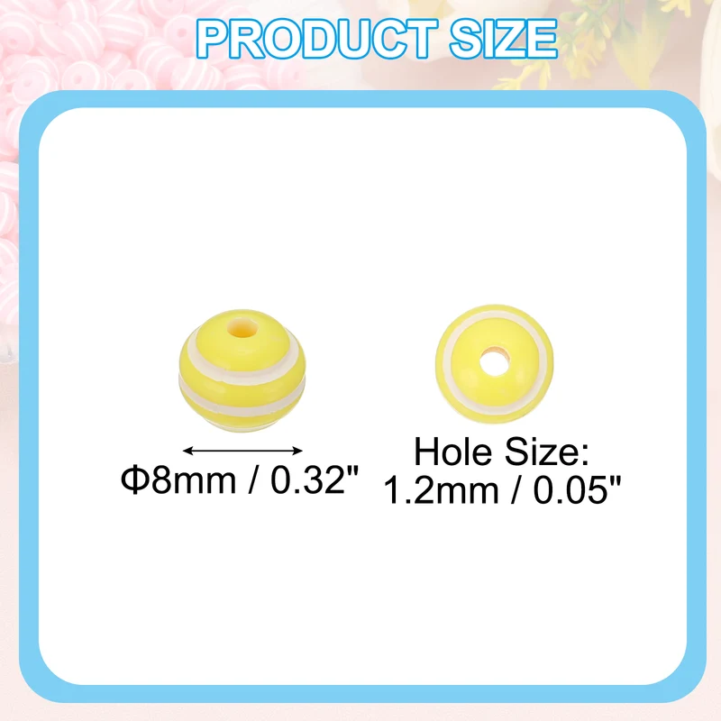 8mm Round Strip Bead, Yellow and White Acrylic Rainbow Beads Colorful Jewelry DIY Making Beads Supplies for Bracelets Necklaces, 200 Pcs