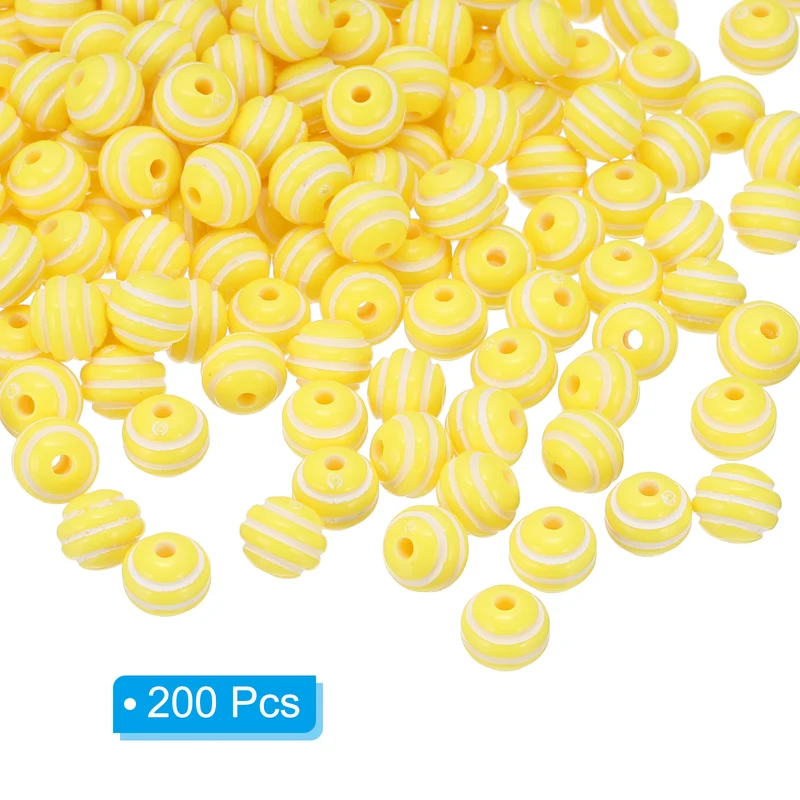 8mm Round Strip Bead, Yellow and White Acrylic Rainbow Beads Colorful Jewelry DIY Making Beads Supplies for Bracelets Necklaces, 200 Pcs
