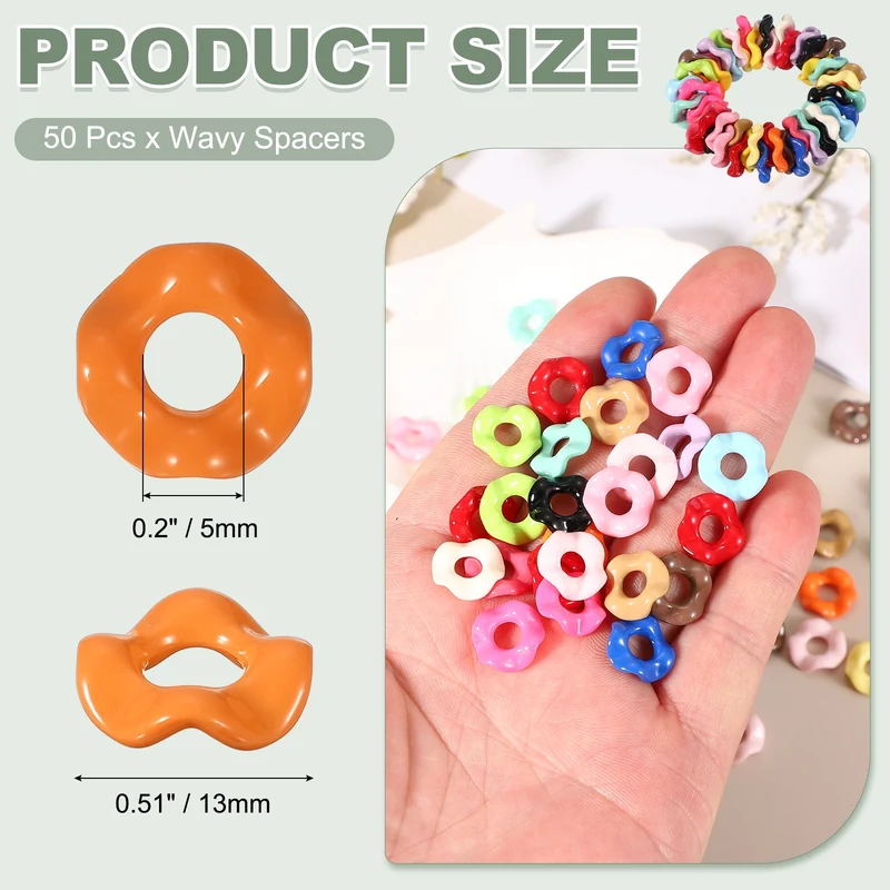50 Pcs Wavy Spacers, Acrylic Flower Beads Wave Focal Bead, Orange