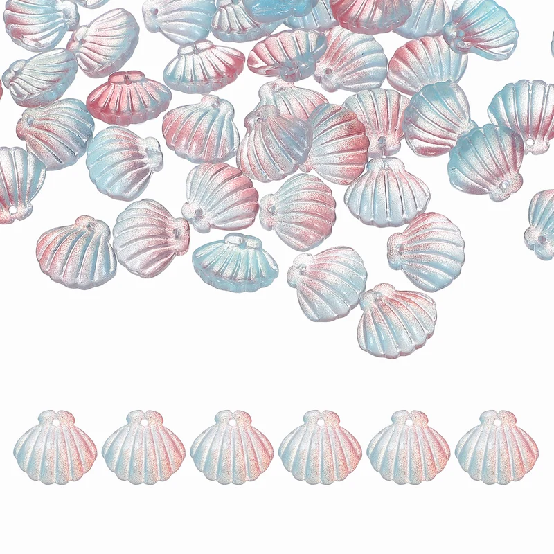 100 Pcs Glass Crystal Bead, Scallop Shape Beads for Jewelry Making, Pink/Blue
