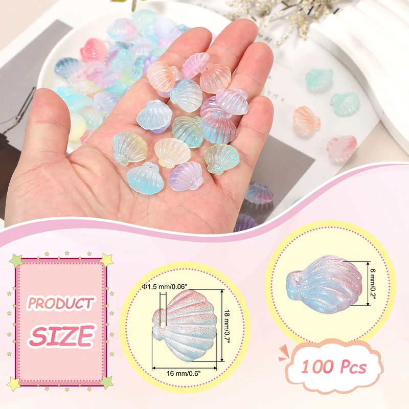 100 Pcs Glass Crystal Bead, Scallop Shape Beads for Jewelry Making, Pink/Blue