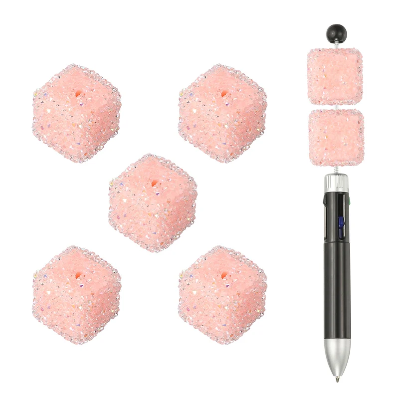 5 Pcs Square Rhinestone Beads for Pens, 17mm Sugar Beads for DIY, Nude Pink