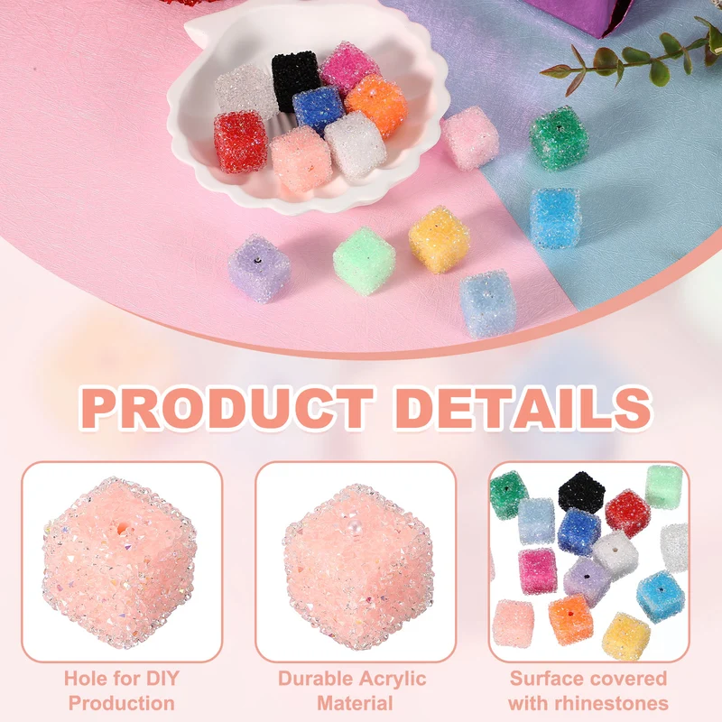5 Pcs Square Rhinestone Beads for Pens, 17mm Sugar Beads for DIY, Nude Pink