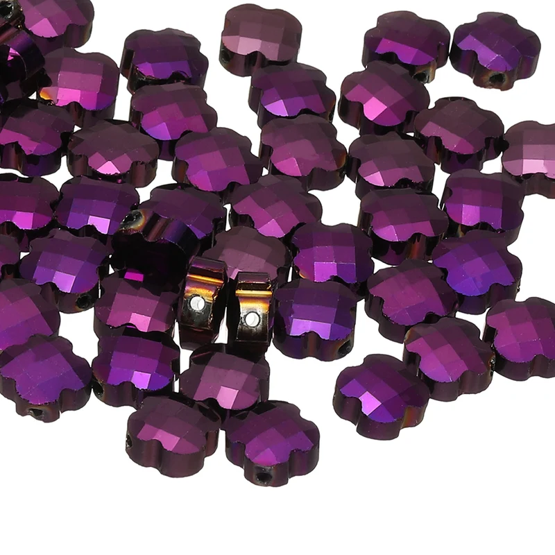 Glass Beads, 100 Pcs 8mm Shamrock Charm Transparent Crystal Glass Beads Clear Jewelry Making Supplies for Bracelets DIY Crafts, Purple