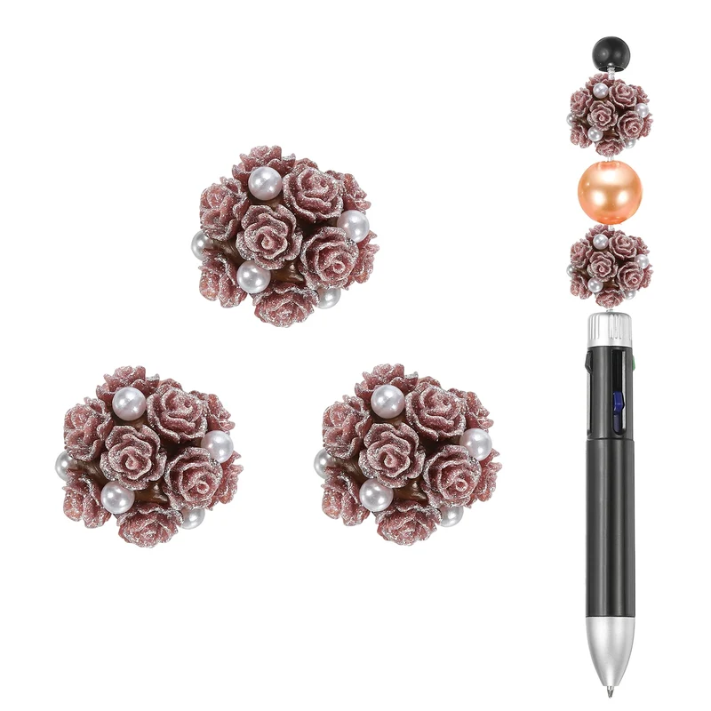 5 Pcs Rhinestone Focal Beads for Pens, 0.8" Glass Flower Beads, Light Brown