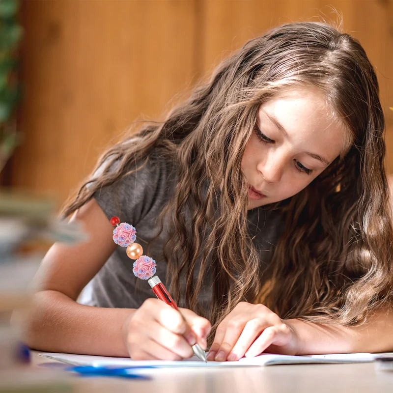 5 Pcs Rhinestone Focal Beads for Pens, 0.8" Glass Flower Beads, Light Brown
