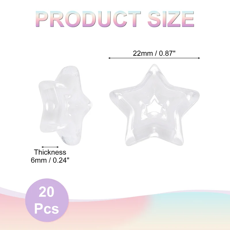20Pcs Hollow Star Shaped Beads, 22x6mm Acrylic Star Bulk Beads (White)