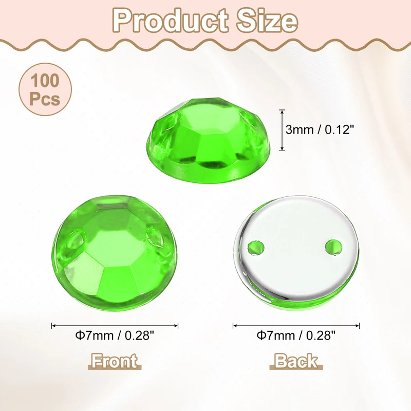 100Pcs Flat Back Sew on Rhinestones Beads 7mm Crystal Round Gems Green