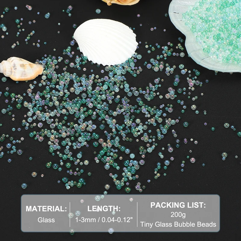 200g 1-3mm Glass Bubble Beads Iridescent No Hole Water Droplet Ball Green Series