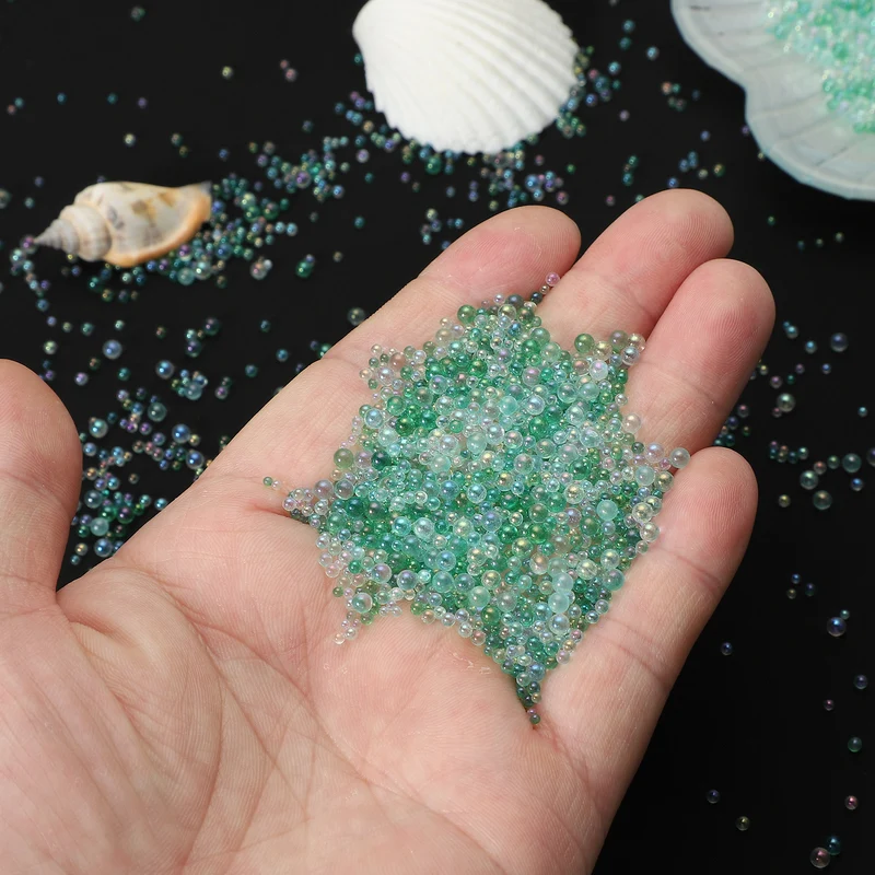 200g 1-3mm Glass Bubble Beads Iridescent No Hole Water Droplet Ball Green Series