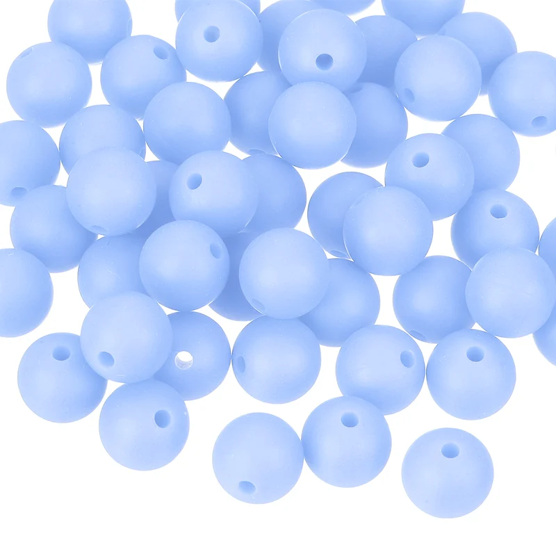 50Pcs 9mm Silicone Beads, Round Loose Rubber Bead for DIY (Cyan Blue)