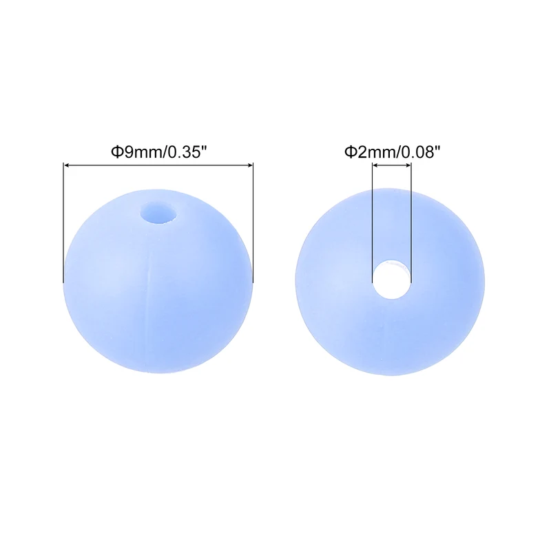 50Pcs 9mm Silicone Beads, Round Loose Rubber Bead for DIY (Cyan Blue)